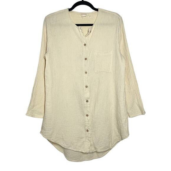 Sister Katie Cream Beige Cotton Gauze Relaxed Button Front Sally Top Medium - Picture 1 of 10